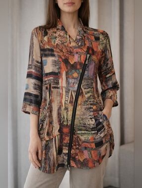 Adore Multicolor Abstract Zip-Front light Tunic.